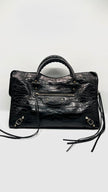 Preowned. Balenciaga City Black Croc Embossed Medium GHW|11432