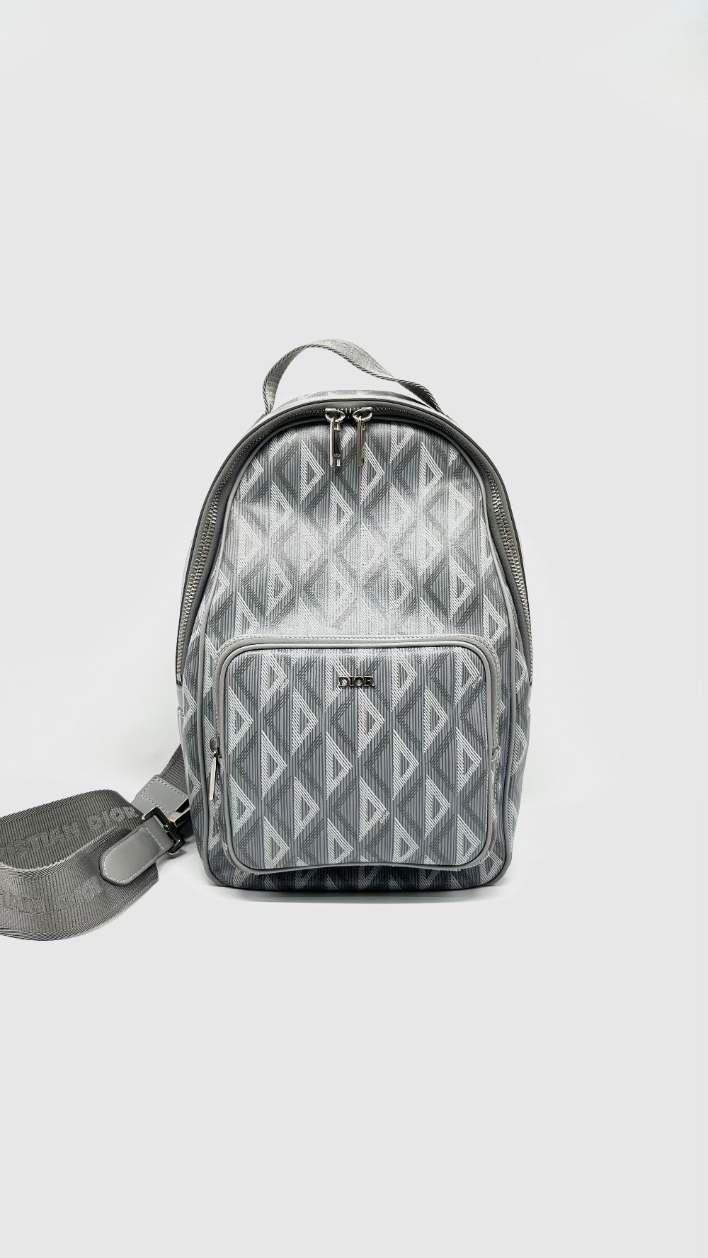 Like New. Dior Mini Rider Grey Coated Canvas Calfskin|14957