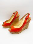 Unused. Christian Louboutin Monico Slingback Cork Platform Wedge Flame/Gold. 39|17845