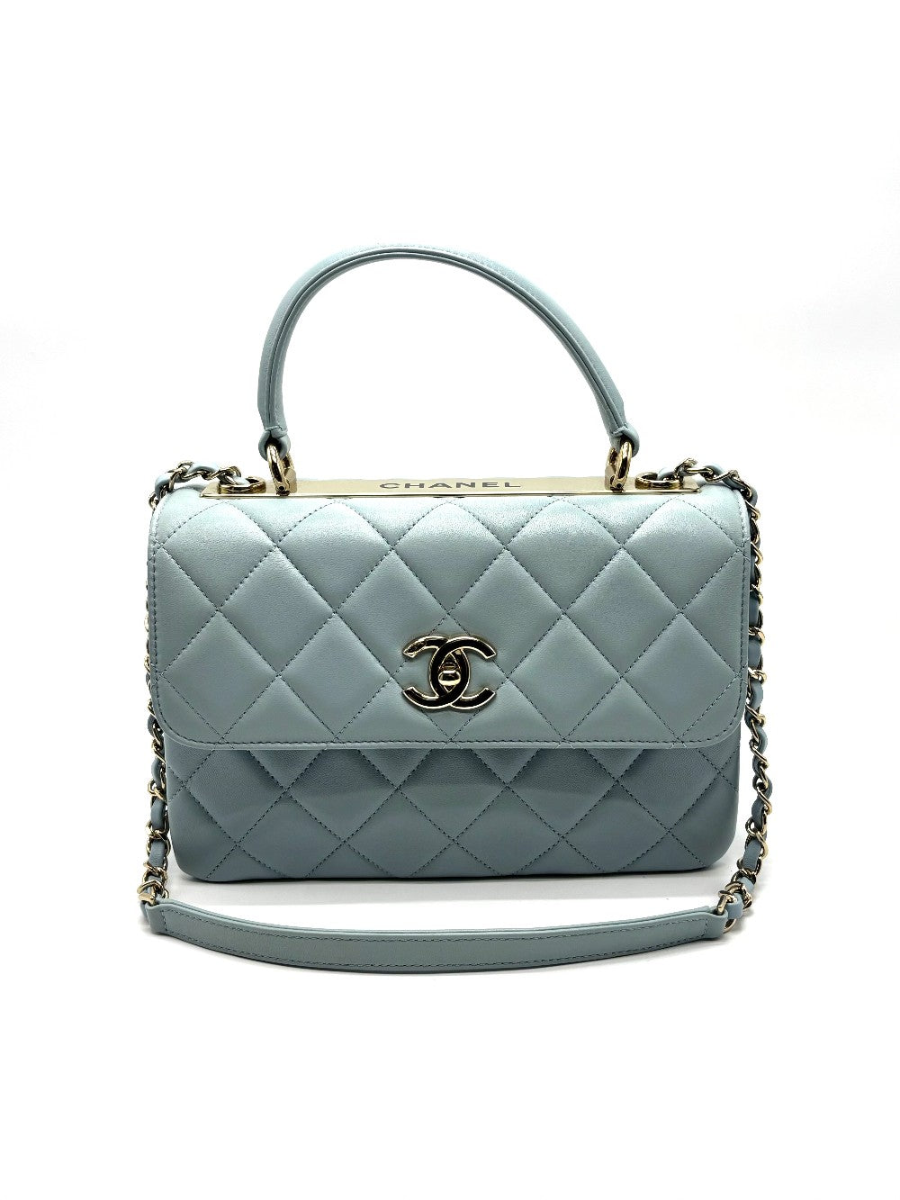 Unused. Chanel Trendy CC Top Handle Light Blue GHW. E5GKH6T8|17119