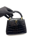 Preowned. LV Capucines Glossy Croc Black GHW|17213