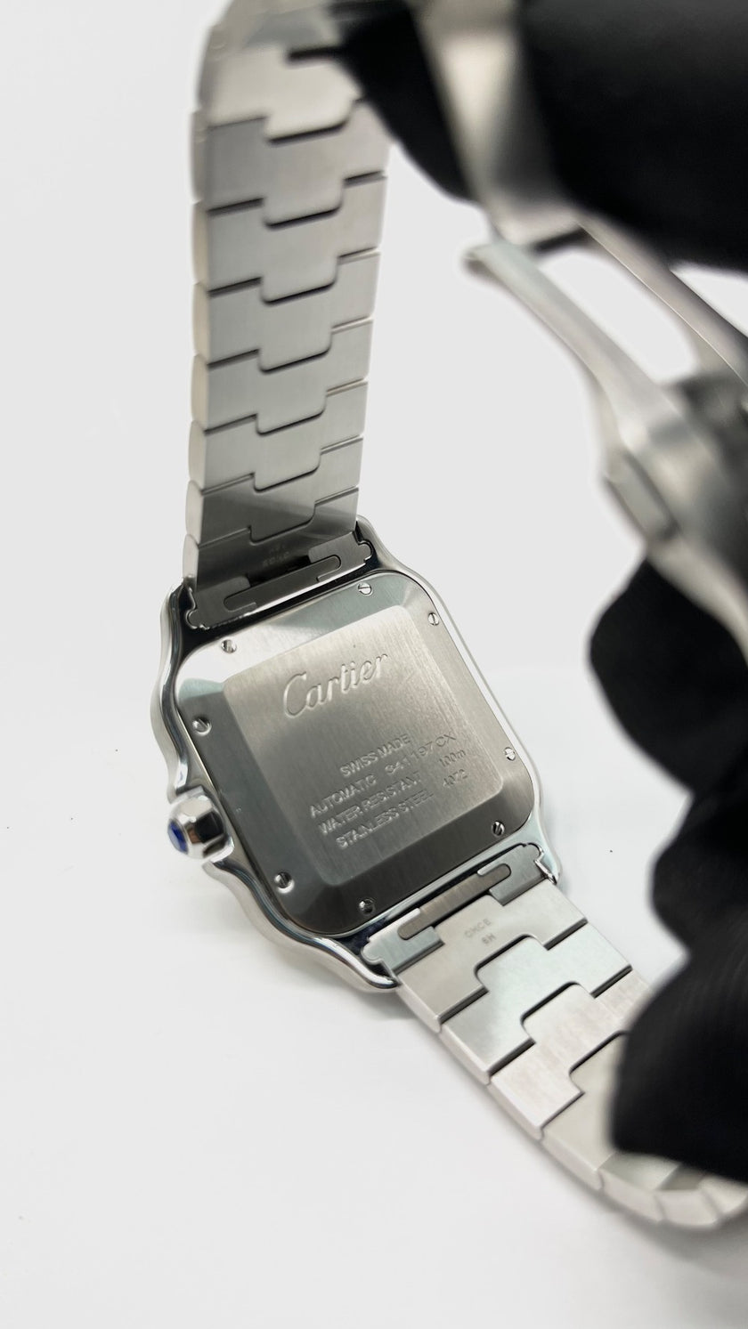 Preowned. Cartier Santos Large Silver Opaline DIal Two Toned Bezel Steel Bracelet 39.8mm 22 Links|10896