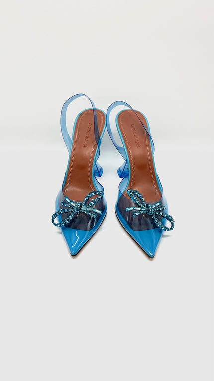 Brand New. Amina Muaddi Rossie Heel Turquoise. 38.5|10949