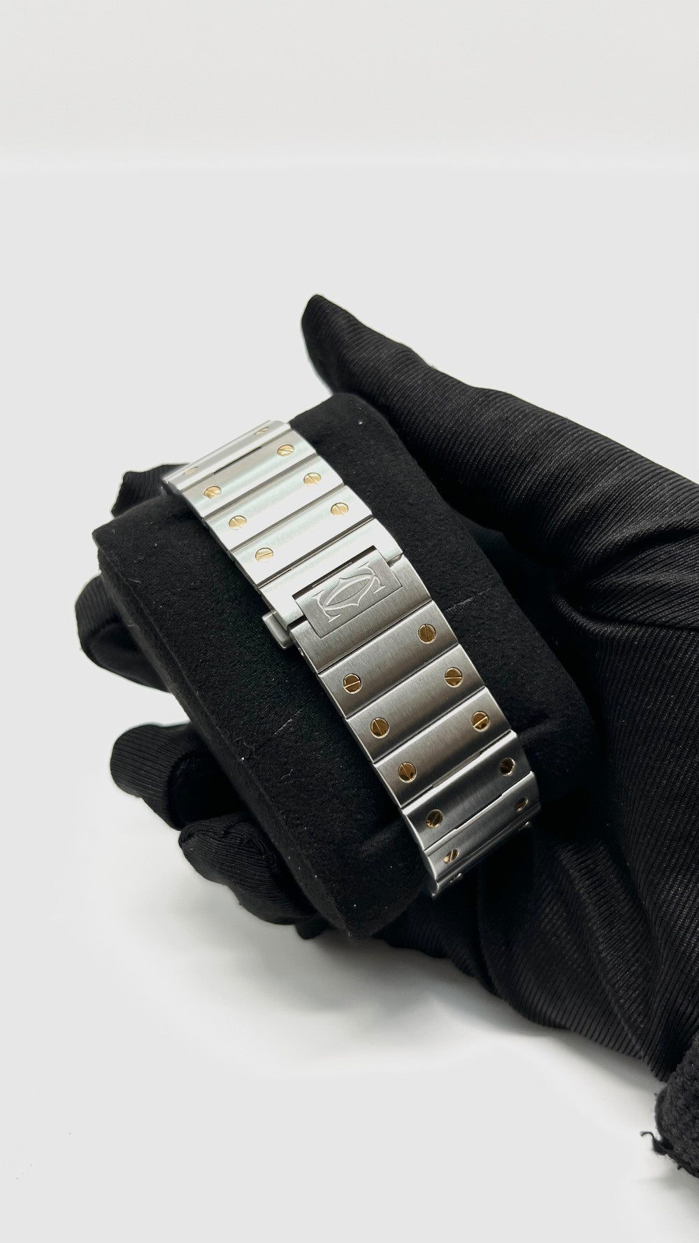 Preowned. Cartier Santos Large Silver Opaline DIal Two Toned Bezel Steel Bracelet 39.8mm 22 Links|10894