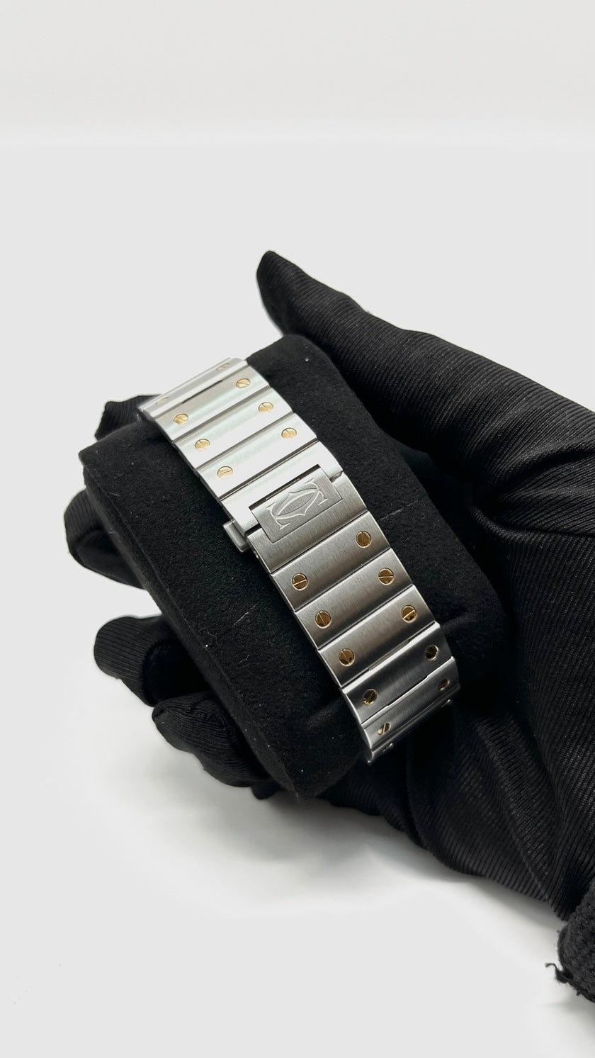 Preowned. Cartier Santos Large Silver Opaline DIal Two Toned Bezel Steel Bracelet 39.8mm 22 Links|10894