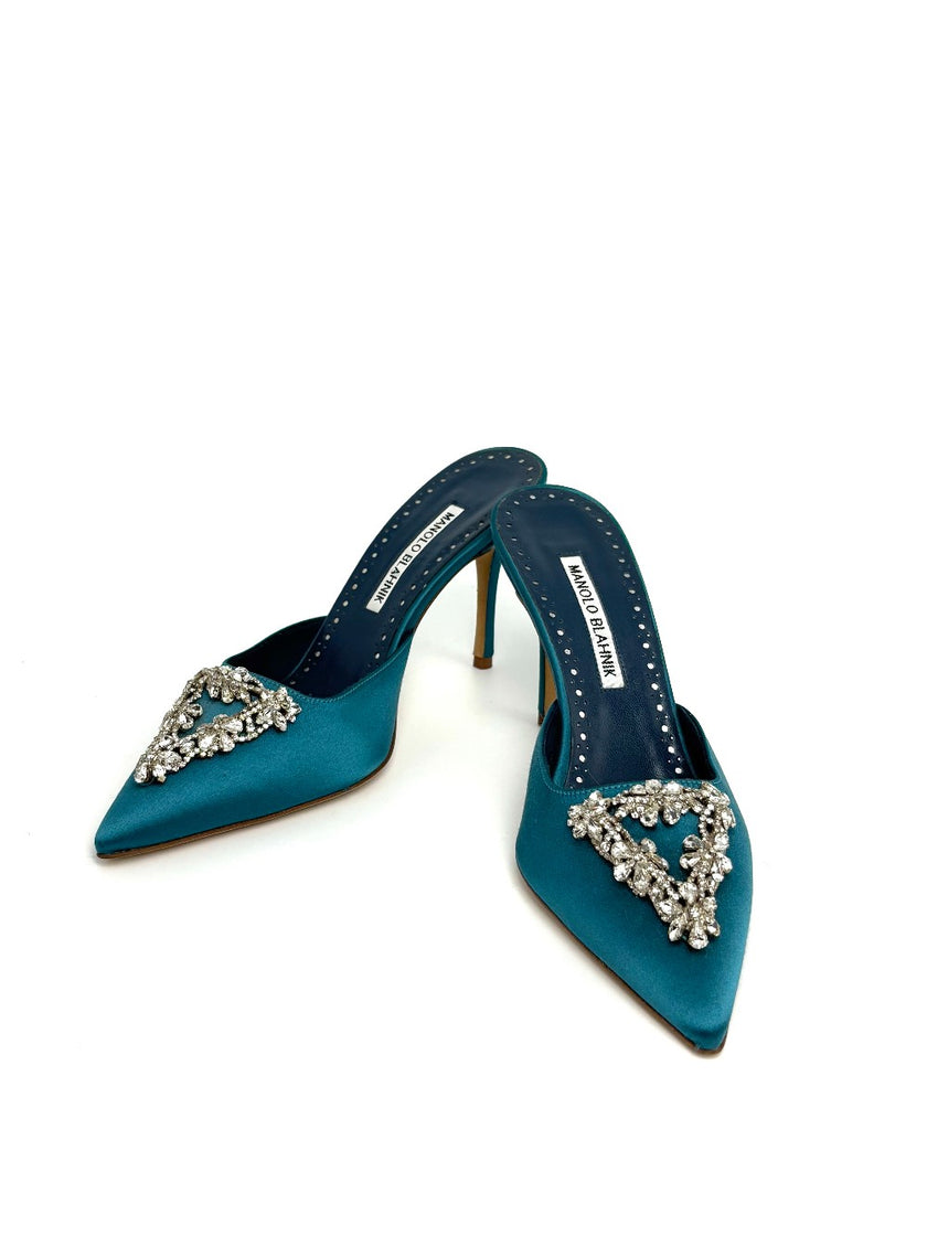 Brand New. Manolo Low Heel Pointed Heel Bluegreen. 36.5|8337