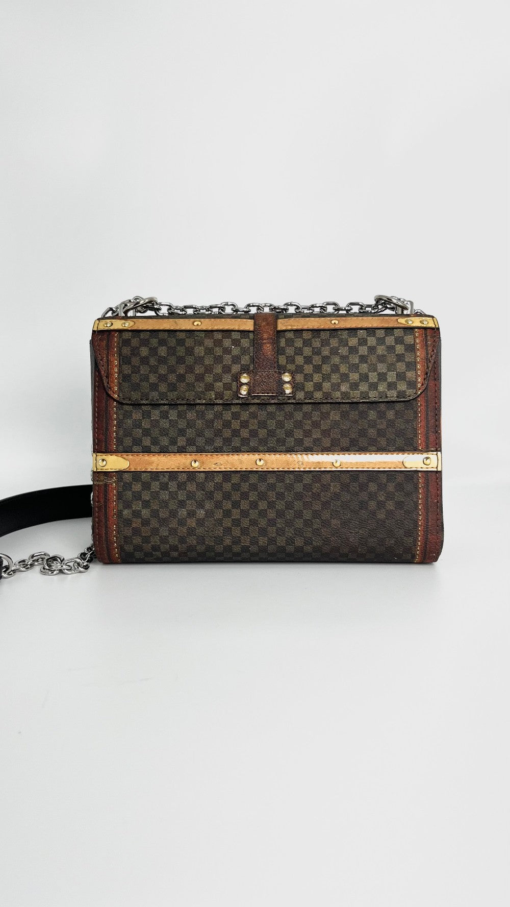Preowned. LV Time Trunk Twist Damier Shoulder Bag MM SHW. SL2158|4670