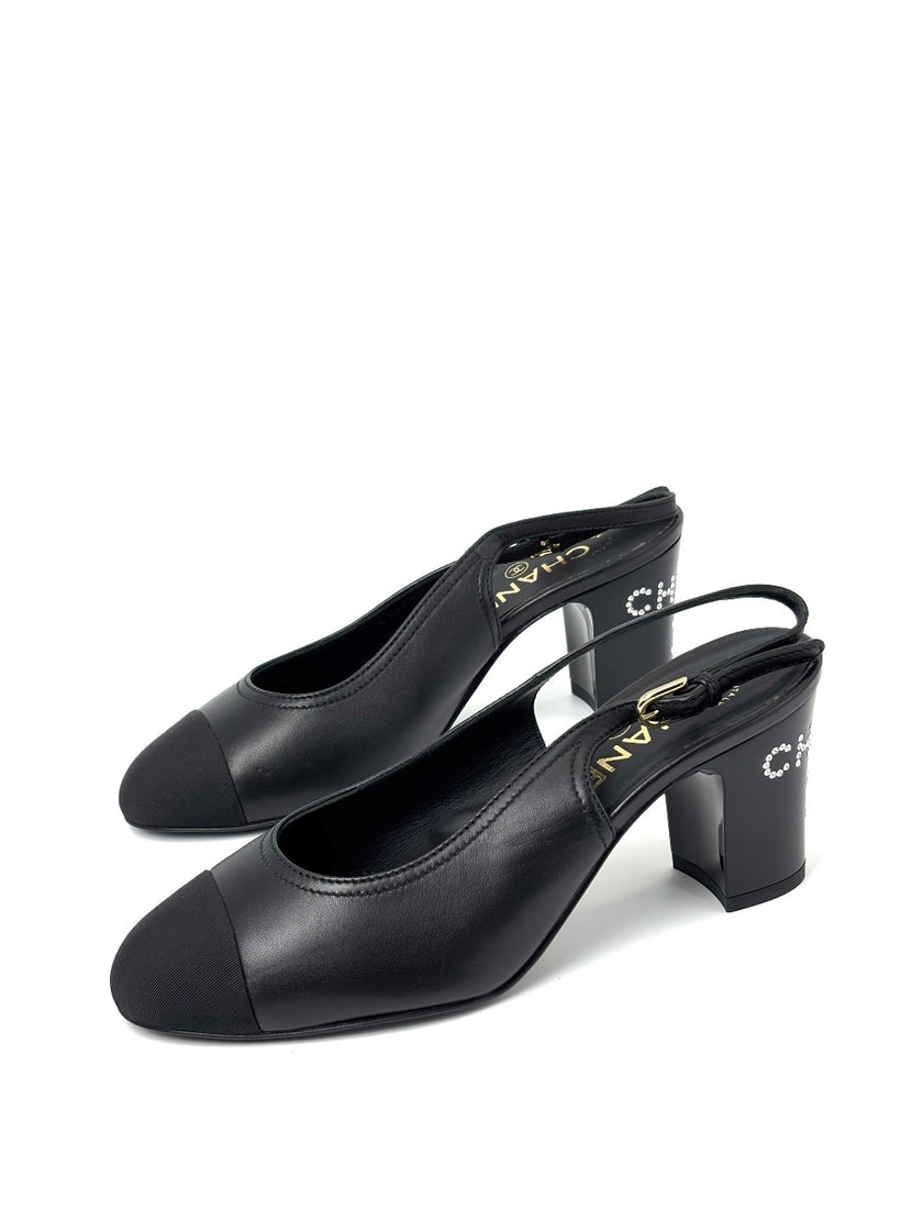 Brand New. Chanel Slingback Black Low Heel. 36|7662