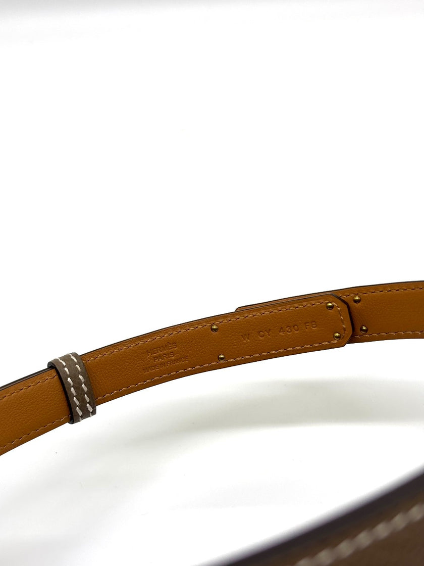 Brand New. Hermes Kelly Belt Etoupe RGHW. BID001CF|8862
