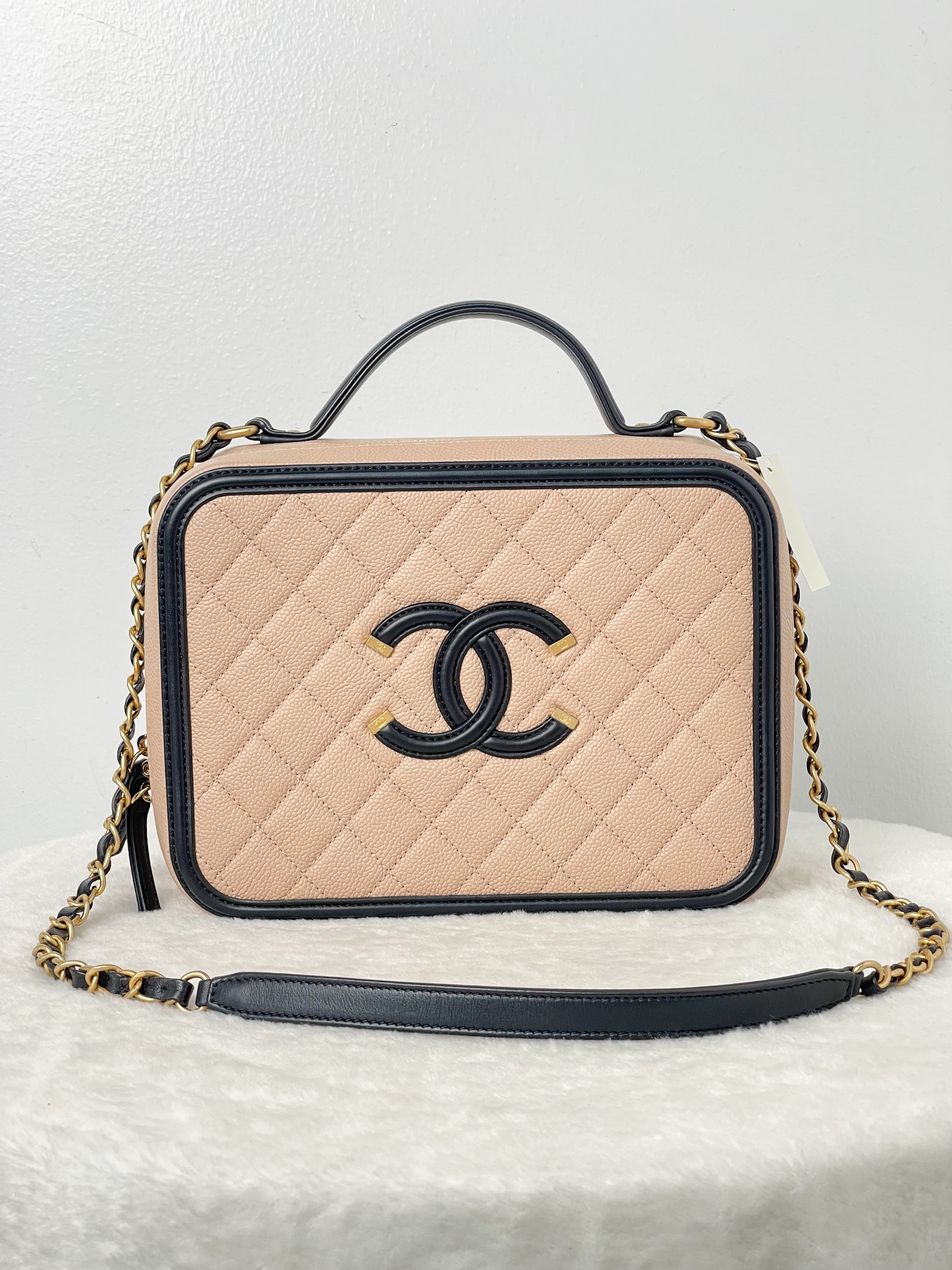 Chanel vanity case beige black sale