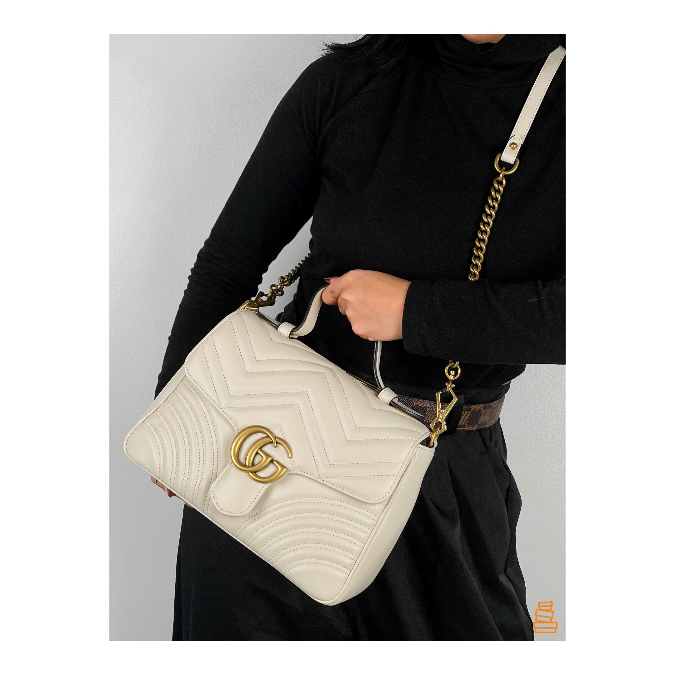 Gucci GG Marmont Top Handle in White The Orange Box PH