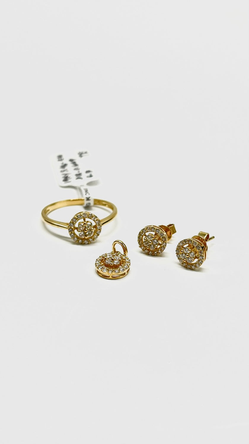 Brand New. HK Setting Set Earrings, Ring, Pendant 14K YG|13491