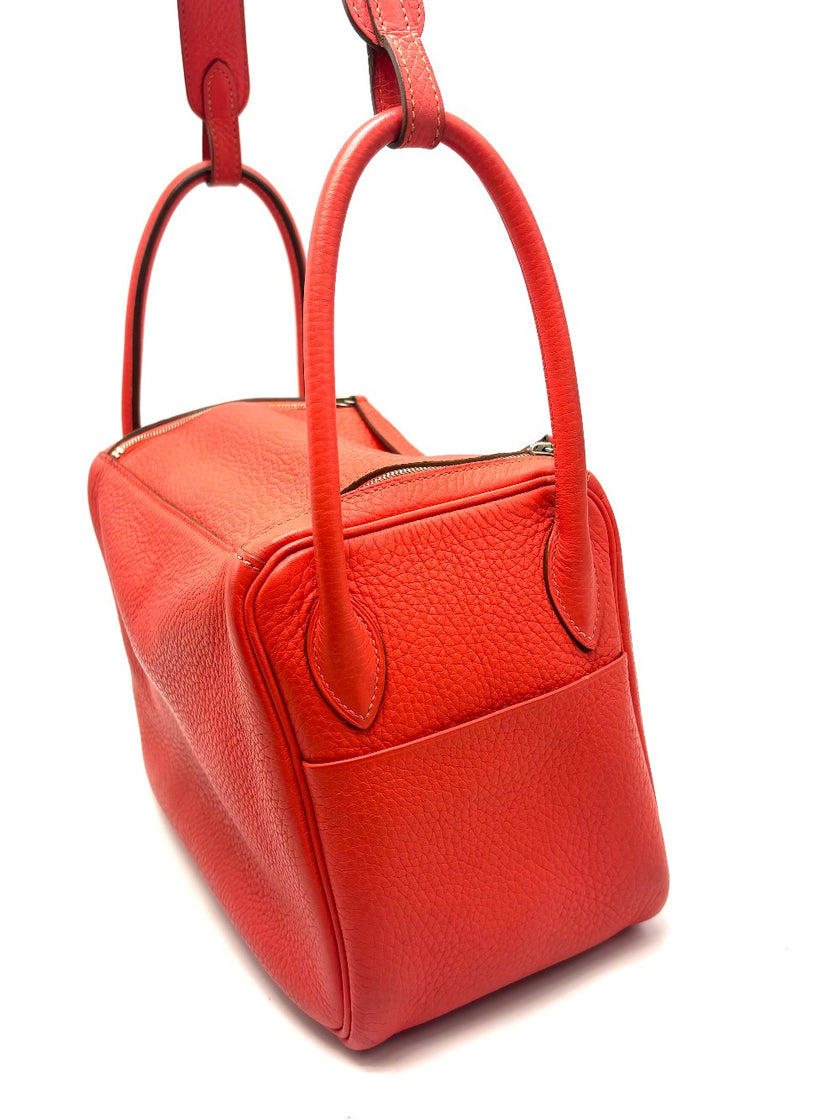 Preowned. Hermes Lindy 26 Rose Jaipur Clemence PHW. R Square 72A|17265