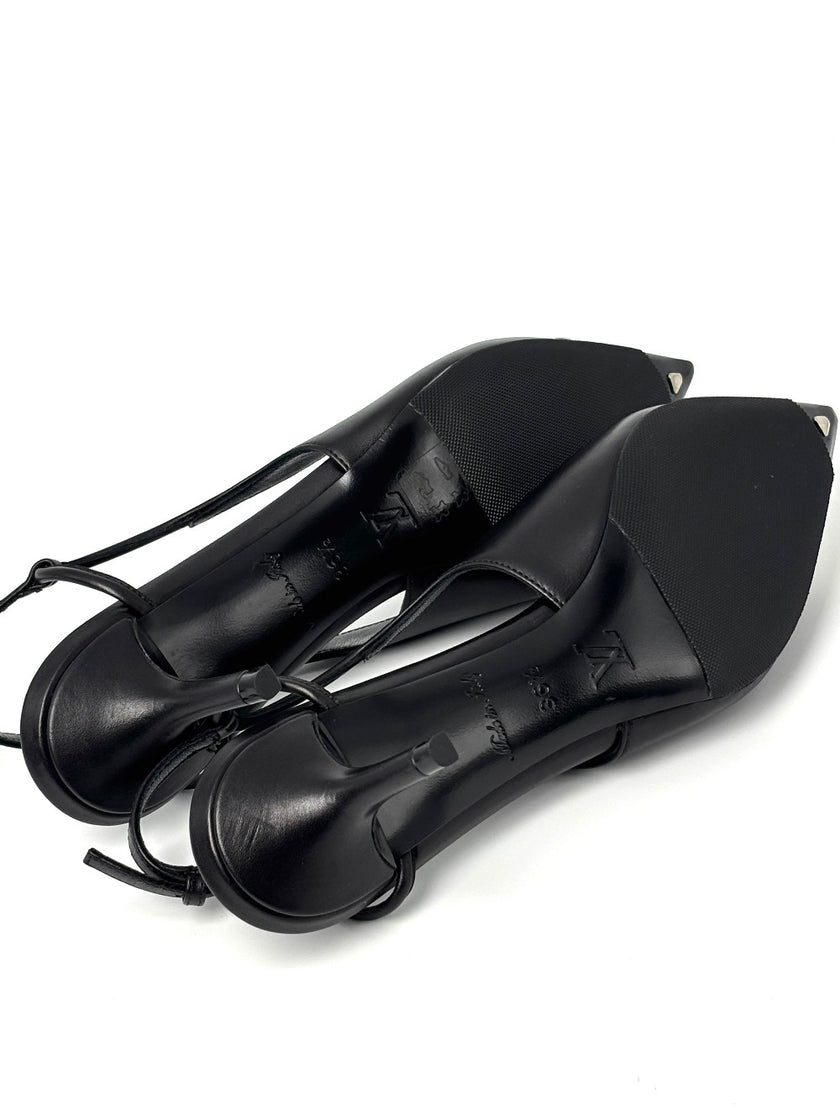Unused. LV Slingback Kitten Heels Black. 36.5|8959
