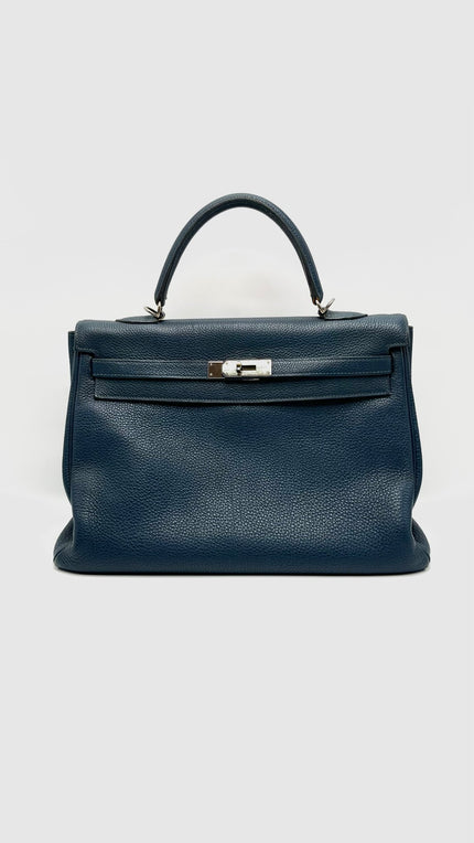 Preowned. Hermes Kelly 35 Blue Marine Togo PHW. N32|16151