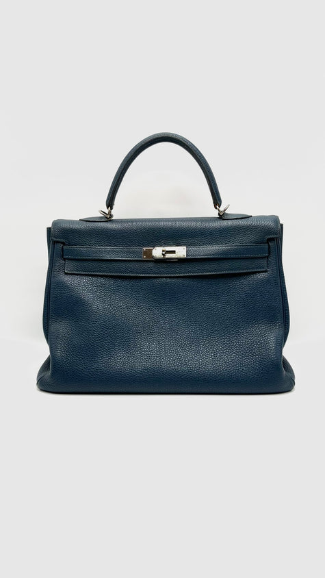 Preowned. Hermes Kelly 35 Blue Marine Togo PHW. N32|16151