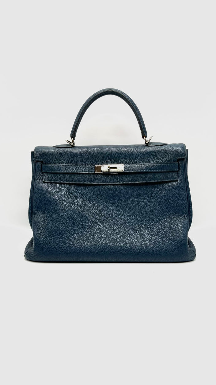Preowned. Hermes Kelly 35 Blue Marine Togo PHW. N32|16151
