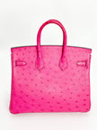 Preowned. Hermes Birkin 25 Rose Tyrien Ostrich PHW. DSA417NK|3339