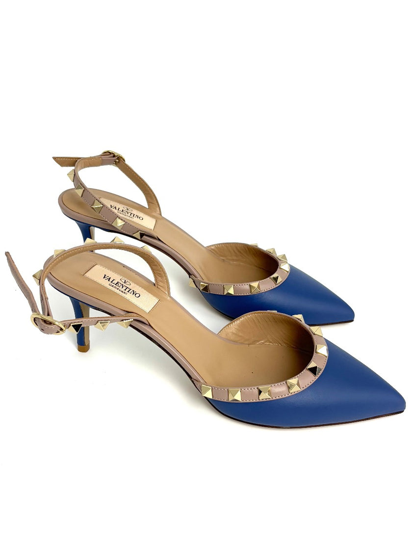 Brand New. Valentino Slingback Kitten Heel Blue. 38|8423