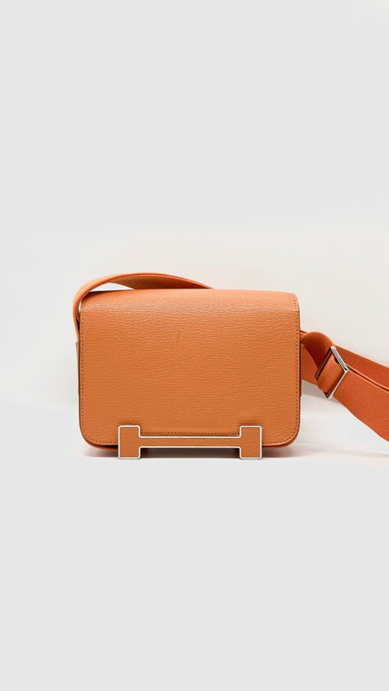 Preowned. Hermes Geta Orange Chevre PHW. UPU009NI|10204