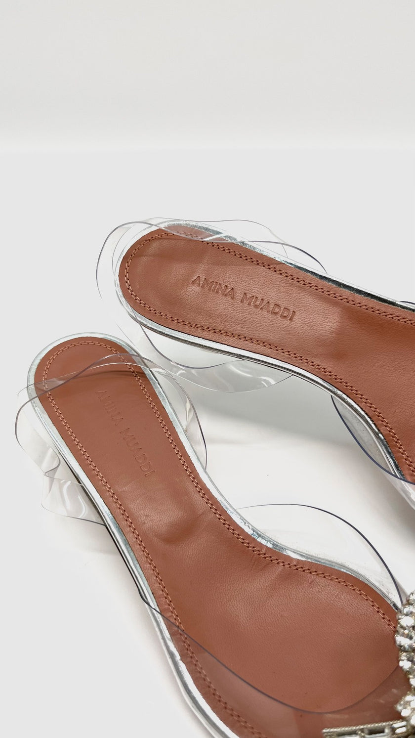 Brand New. Amina Muaddi Begum Glass Heel. 36|10628