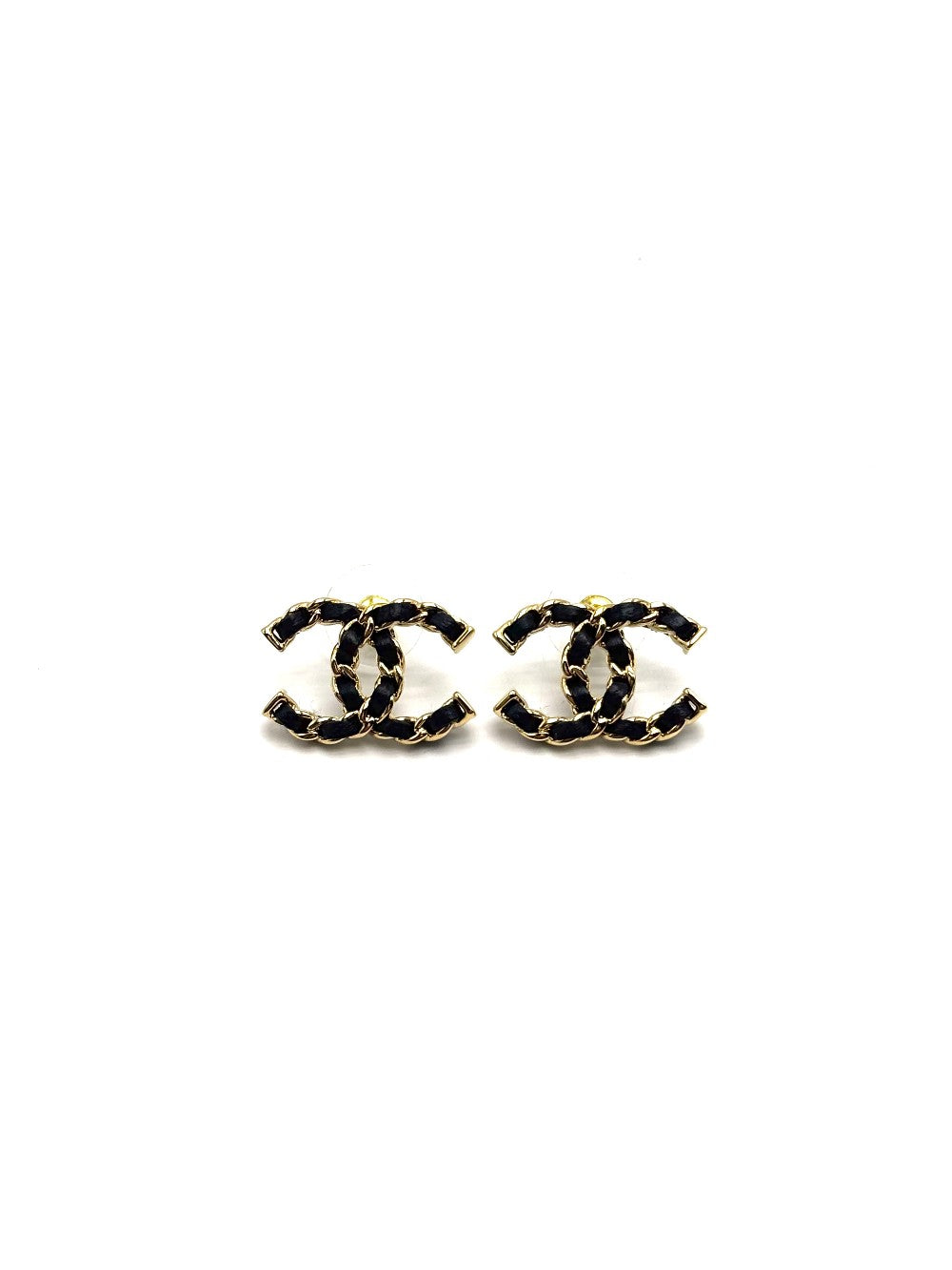 Brand New. Chanel CC Logo Studs Earrings Black GHW|17091