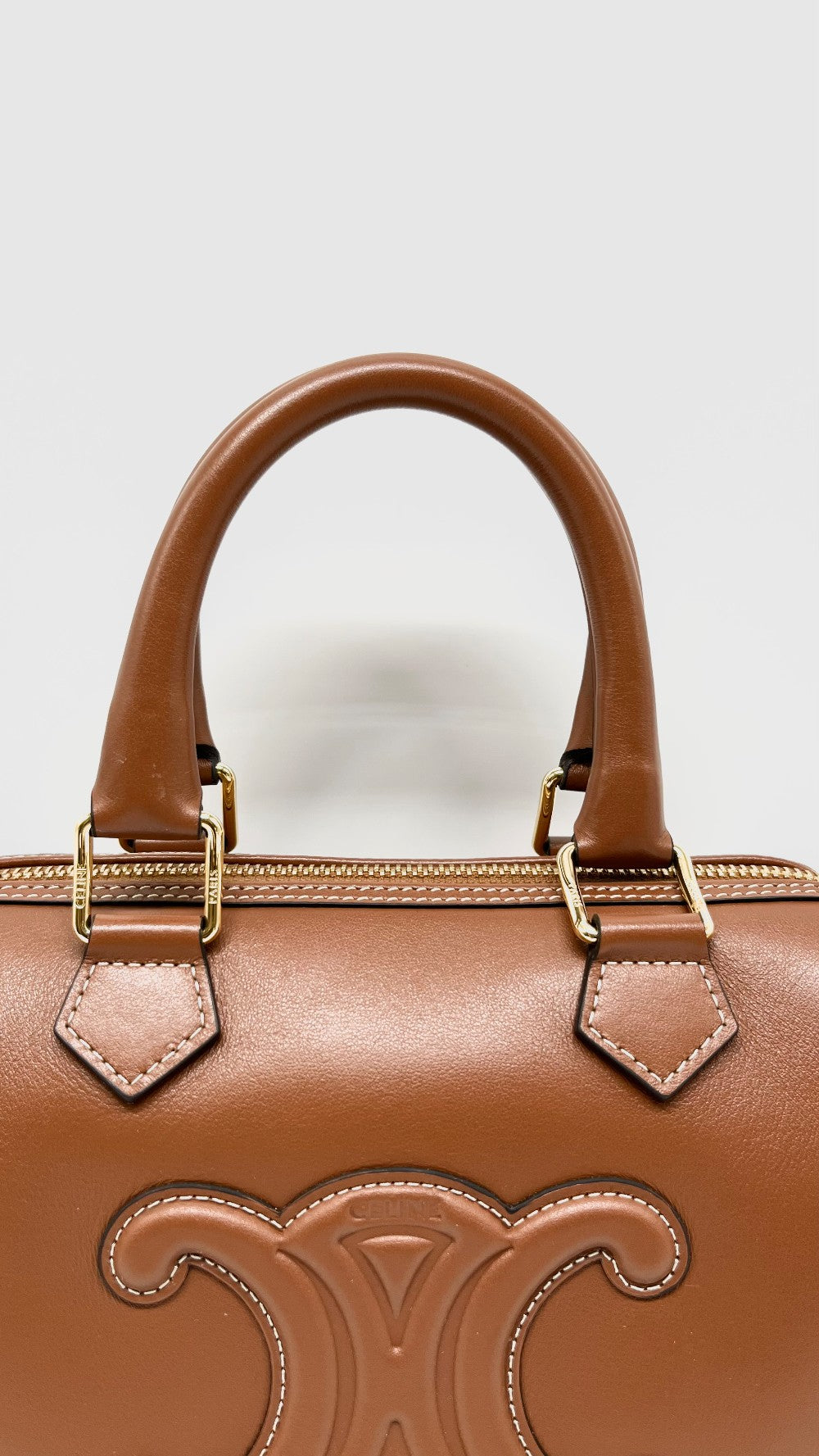 Like New. Celine Small Boston Calfskin Tan GHW|13542