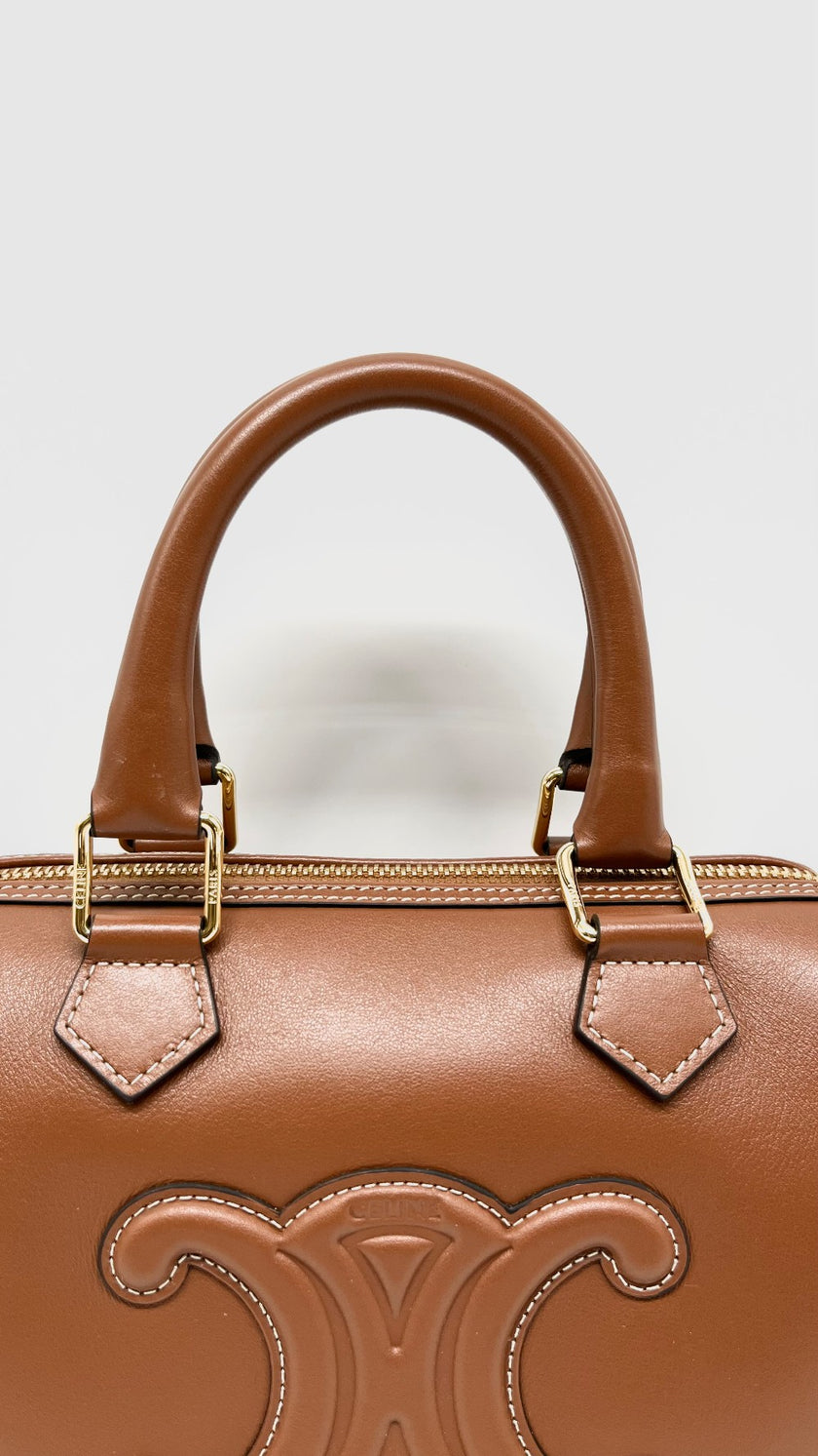 Like New. Celine Small Boston Calfskin Tan GHW|13542