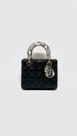 Like New. Lady Dior Small Black Lambskin with Snakeskin Top Handle GHW. 02MA0254|14674