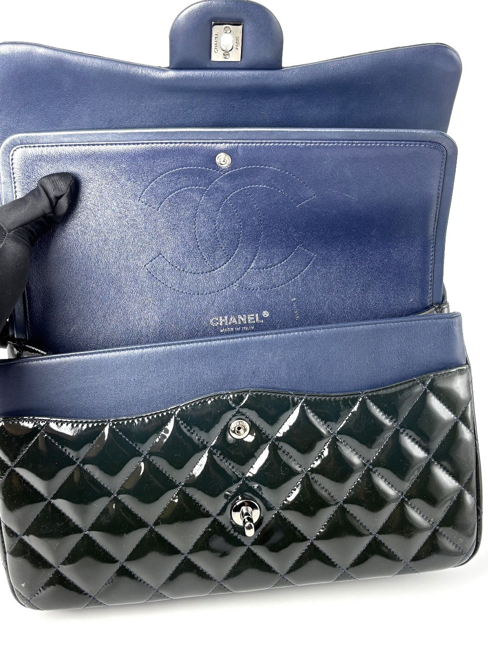 [SALE] Preowned. Chanel Jumbo Double Flap Patent Olive Green SHW. 20095763|11064