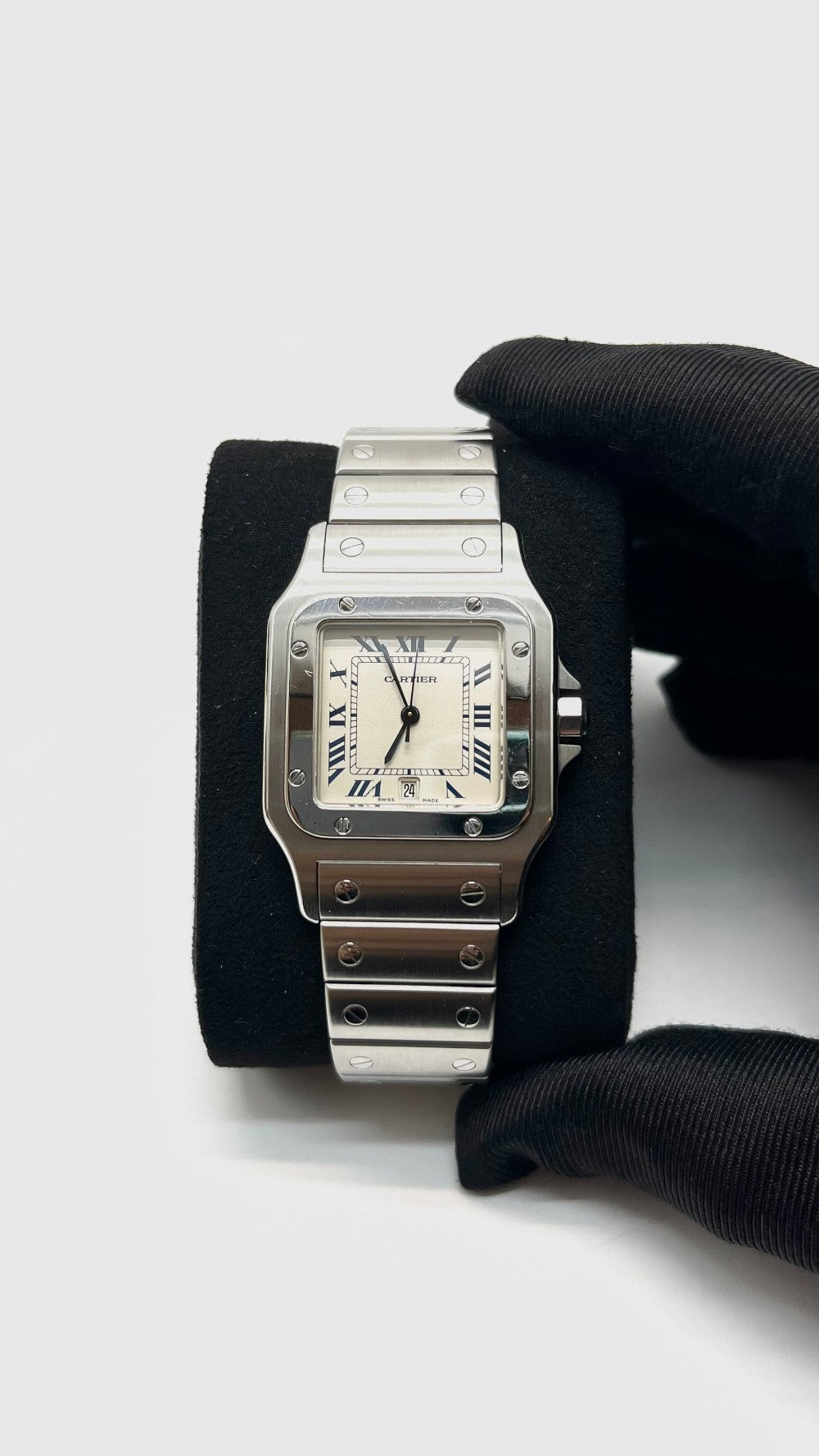 Preowned. Cartier Santos Galbee White Dial Roman All Steel 29MM|16349