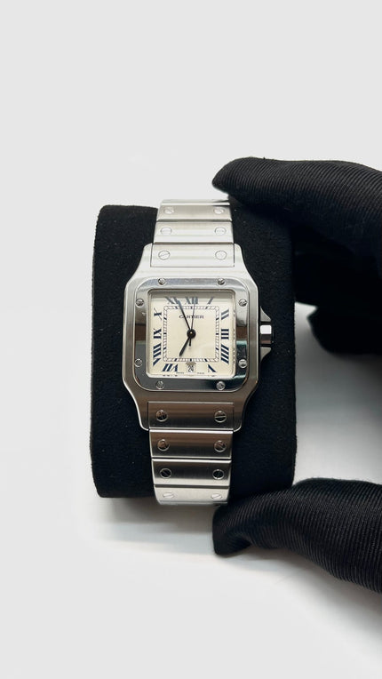 Preowned. Cartier Santos Galbee White Dial Roman All Steel 29MM|16349