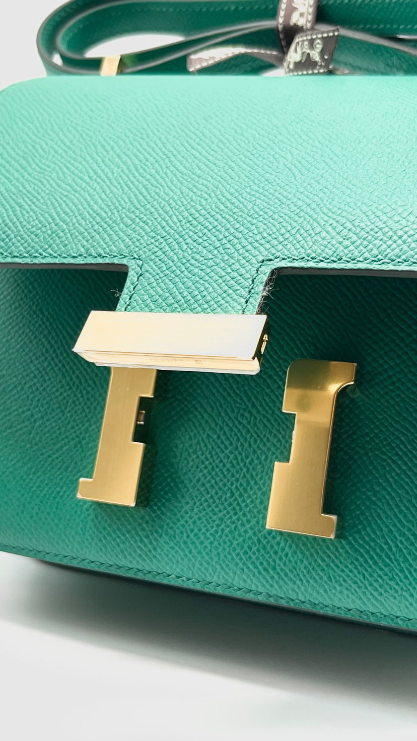 Brand New. Hermes Constance 18 MIni Vert Jade Epsom GHW. UPN 809 MC|7794