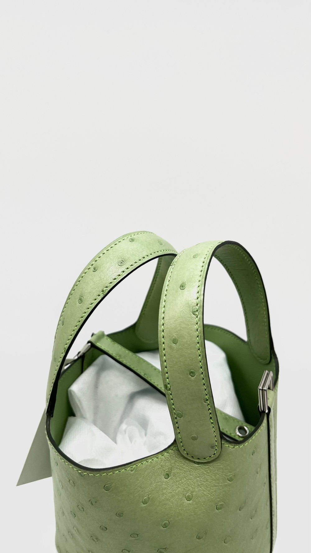 Unused. Hermes Picotin Lock Micro Ostrich Vert Criquet PHW. BSA010BT|15276