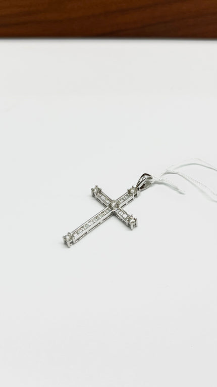 Brand New. Cross Diamond Pendant 0.288CT 16 inches length HK 14K White Gold|10933