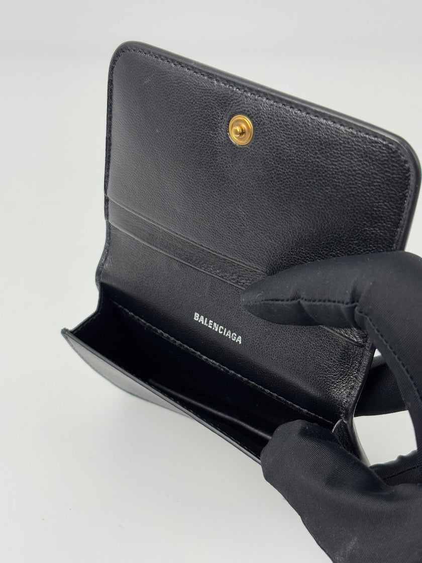 Preowned. Balenciaga Bifold Card Holder Black|7036