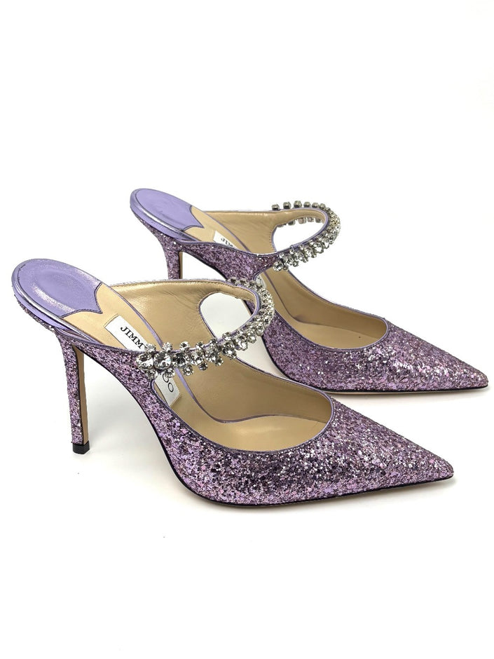 Like New. Jimmy Choo Glittered Mules With Crystals Strap. 39|6444