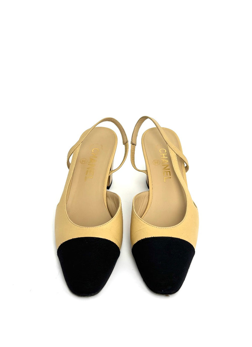 [SALE] Preowned. Chanel Sling Back Beige. 39|11110