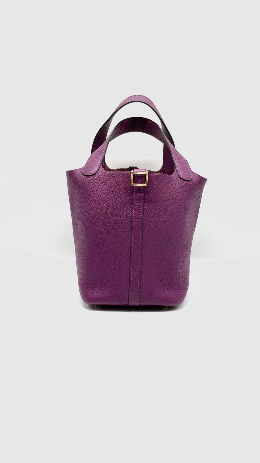 Preowned. Hermes Picotin 18 Anemone Clemence GHW. ZMI008IA|14268