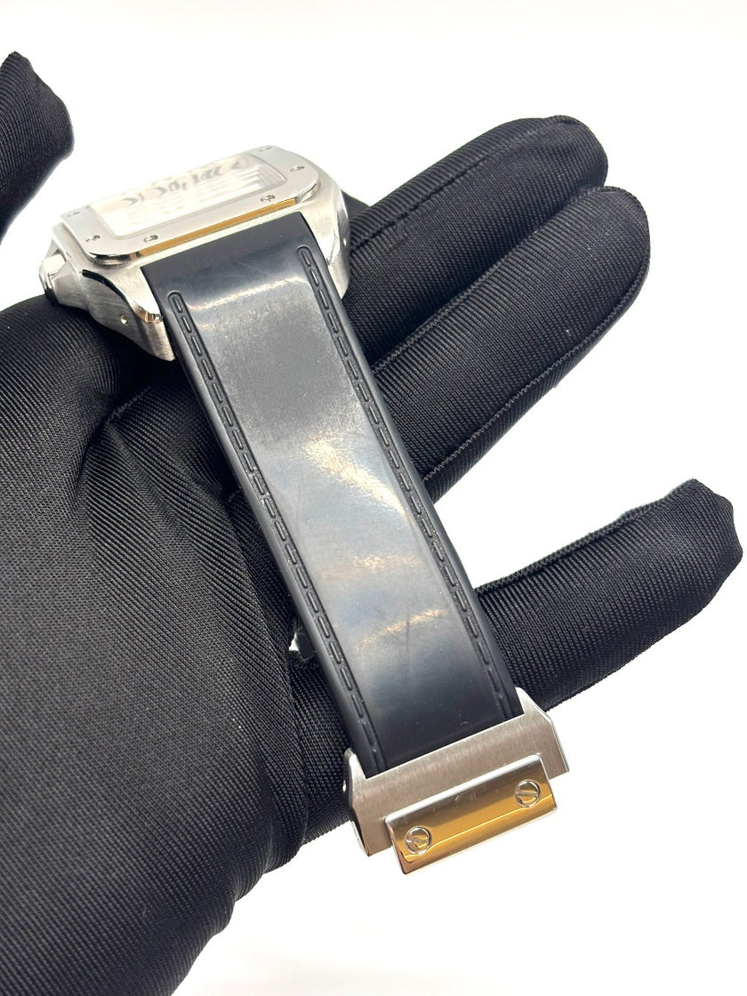 Preowned. Cartier Santos XL 100 White Roman Black Strap|16856