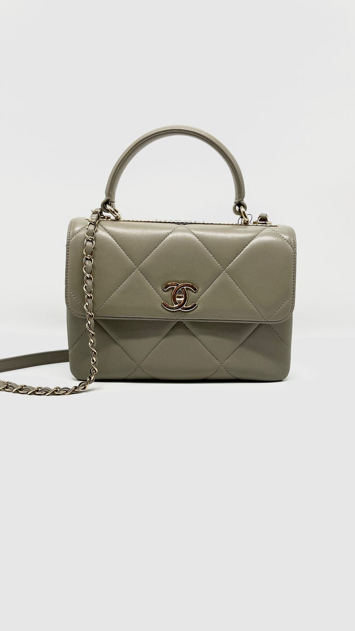 Preowned. Chanel Trendy Small Gray Lambskin GHW. 28739111|8285