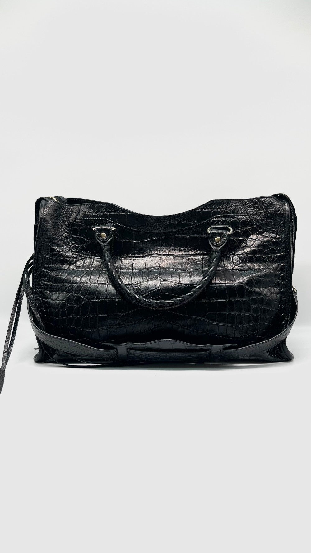 Preowned. Balenciaga City Black Croc Embossed Medium GHW|11436