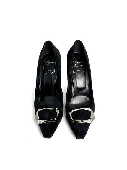 Preowned. Roger Vivier Heel Suede Black. 39|11695