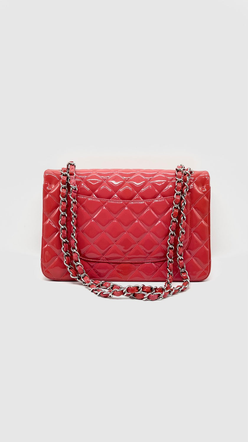 Preowned. Chanel Double Flap Jumbo Pink Patent Leather SHW. 14433520|15231