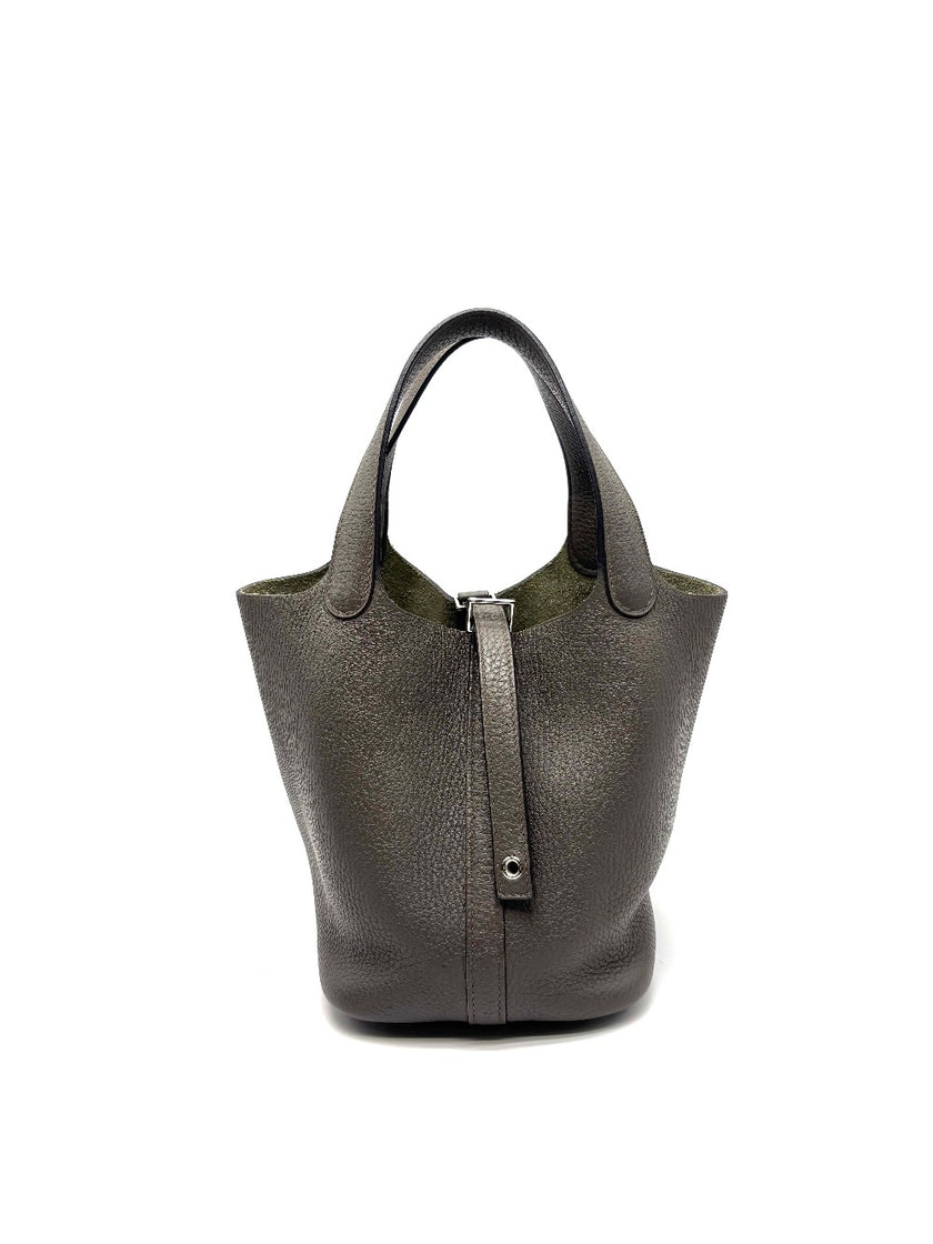 Preowned. Hermes Picotin 18 Etain Clemence PHW. ACT035BN|17434