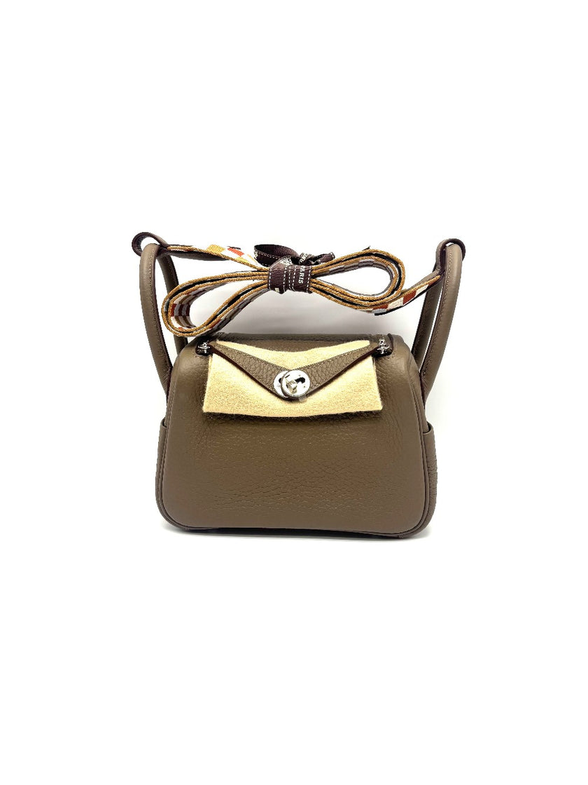 Unused. Hermes Mini Lindy Etoupe Quadrille Strap Clemence PHW.WMM475SM|17894