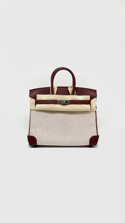 Brand New. Hermes Birkin 25 Toile H/Veau Swift Ecru Beige/Rouge H PHW. BIT542GM|15317
