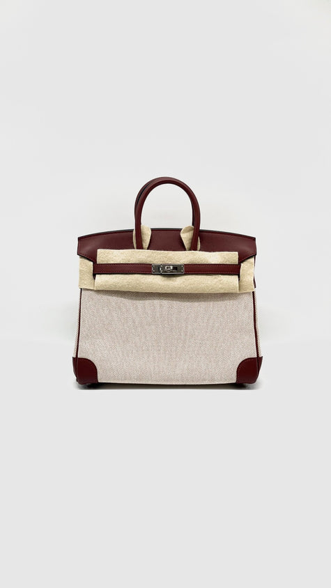 Brand New. Hermes Birkin 25 Toile H/Veau Swift Ecru Beige/Rouge H PHW. BIT542GM|15317