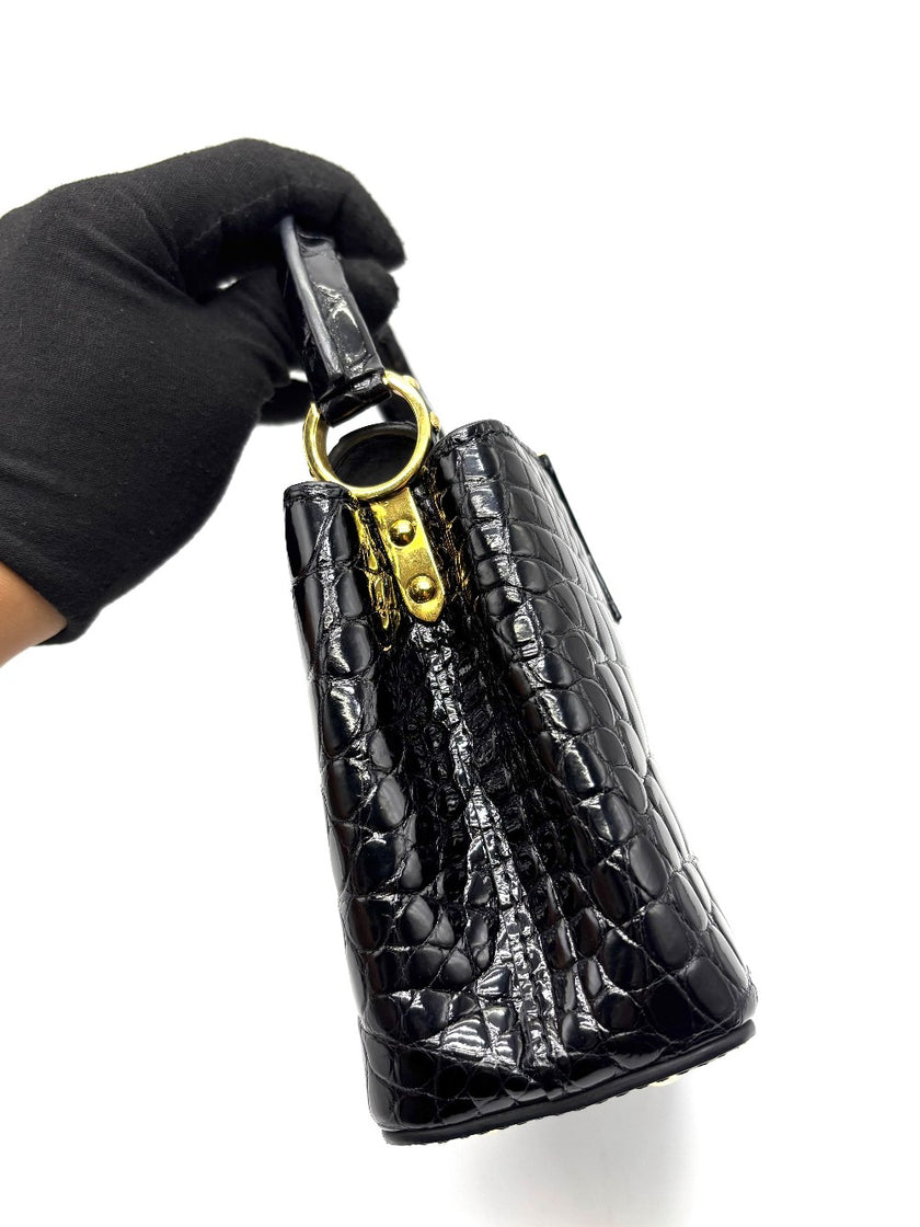Preowned. LV Capucines Glossy Croc Black GHW|17214