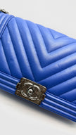 Preowned. Chanel Leboy Old Medium Blue Chevron Lambskin Ruthenium Hardware. 22584670|16086